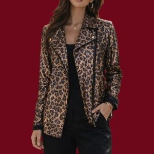 VTG L&B Leopard Print Sequin Baddie Moto Style Shacket XL